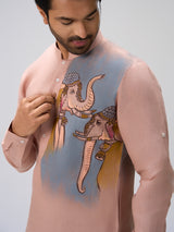 Peach ethnic painted kurta pajama men