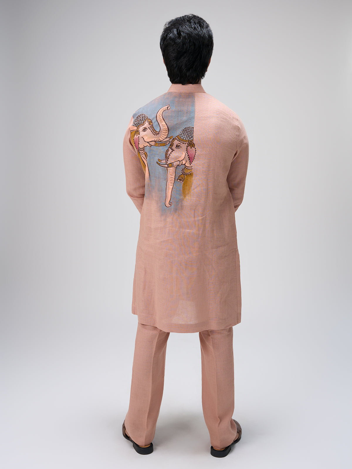 Peach ethnic painted kurta pajama men
