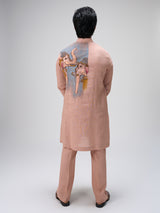 Peach ethnic painted kurta pajama men
