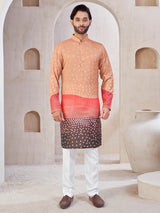 Peach festive wear cotton kurta suit with print