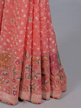 Peach gaji silk wedding wear saree