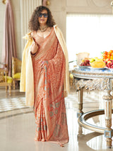Peach georgette saree with print