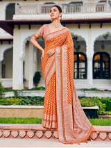 Peach saree with zari in soft georgette
