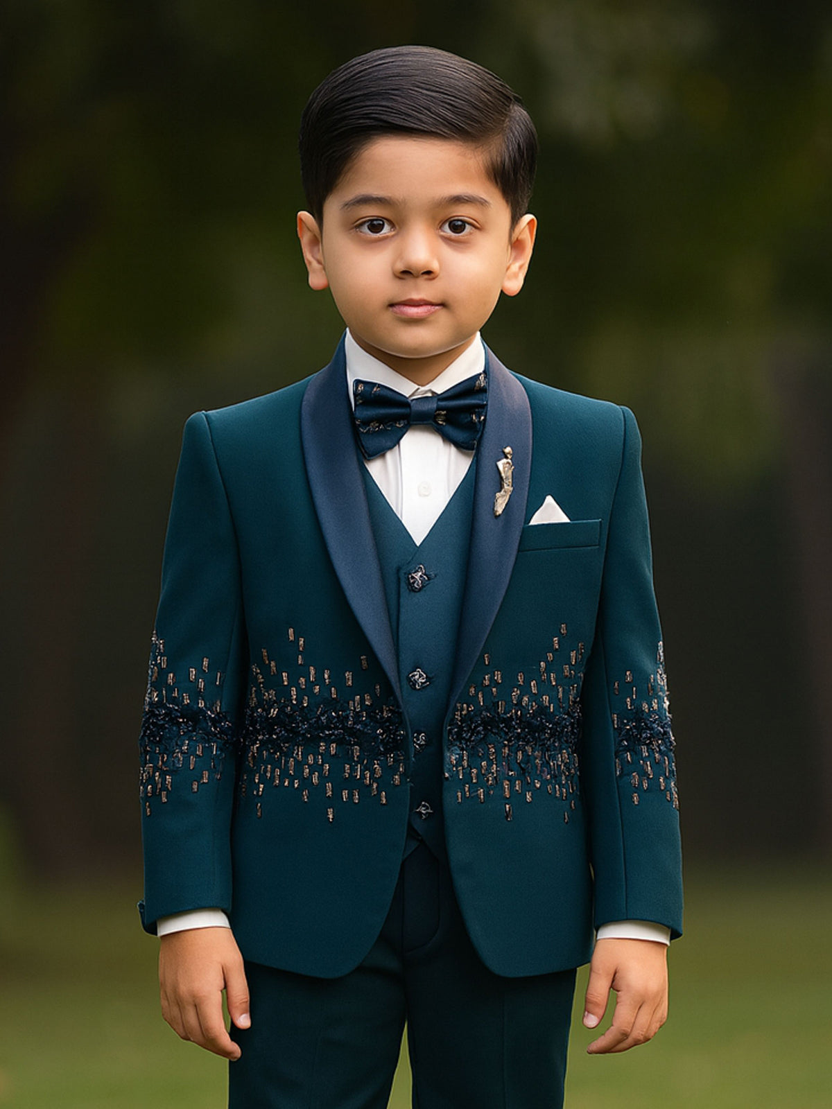 Peacock blue coat suit in terry rayon