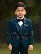 Peacock blue coat suit in terry rayon