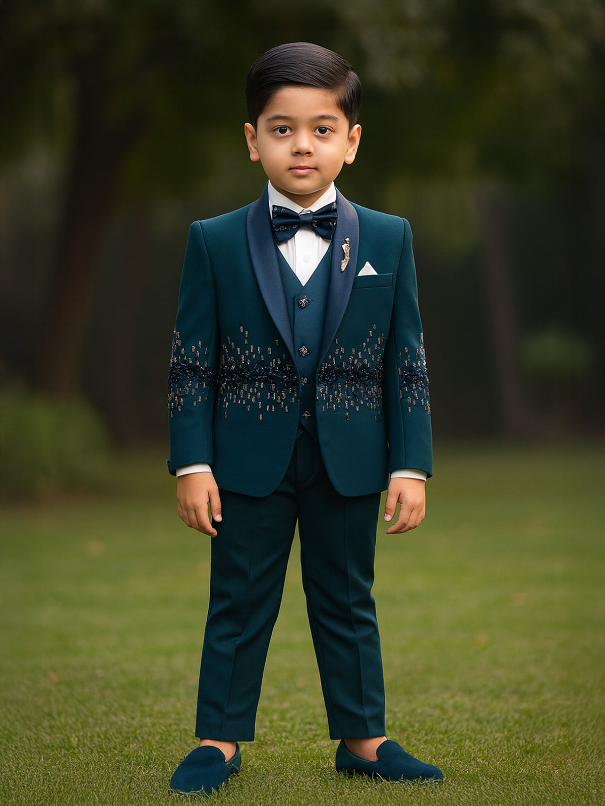 Peacock blue coat suit in terry rayon