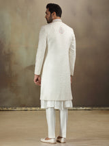 Peshwai style cream banarasi silk sherwani with dupatta