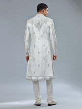 Peshwai style white shrwani with dupatta