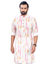 Pink and white cotton printed kurta