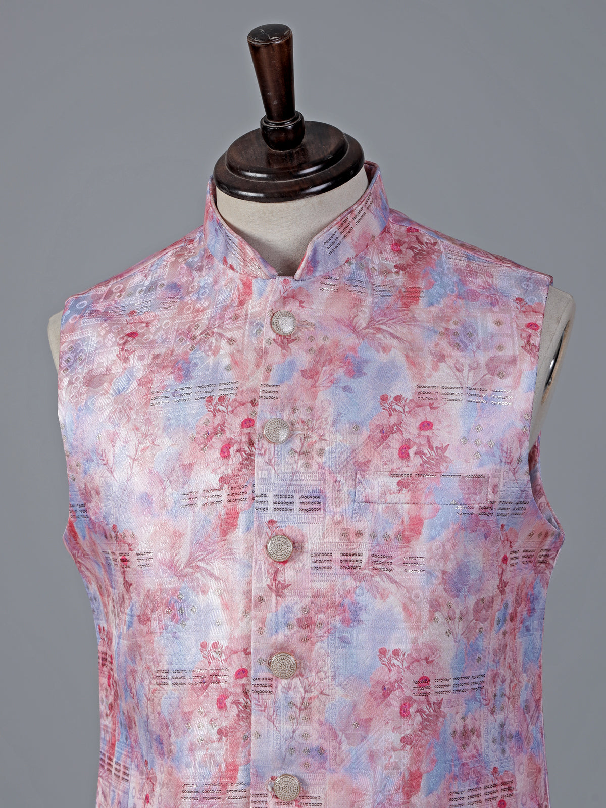 Pink brocade waistcoat with sequins detailing