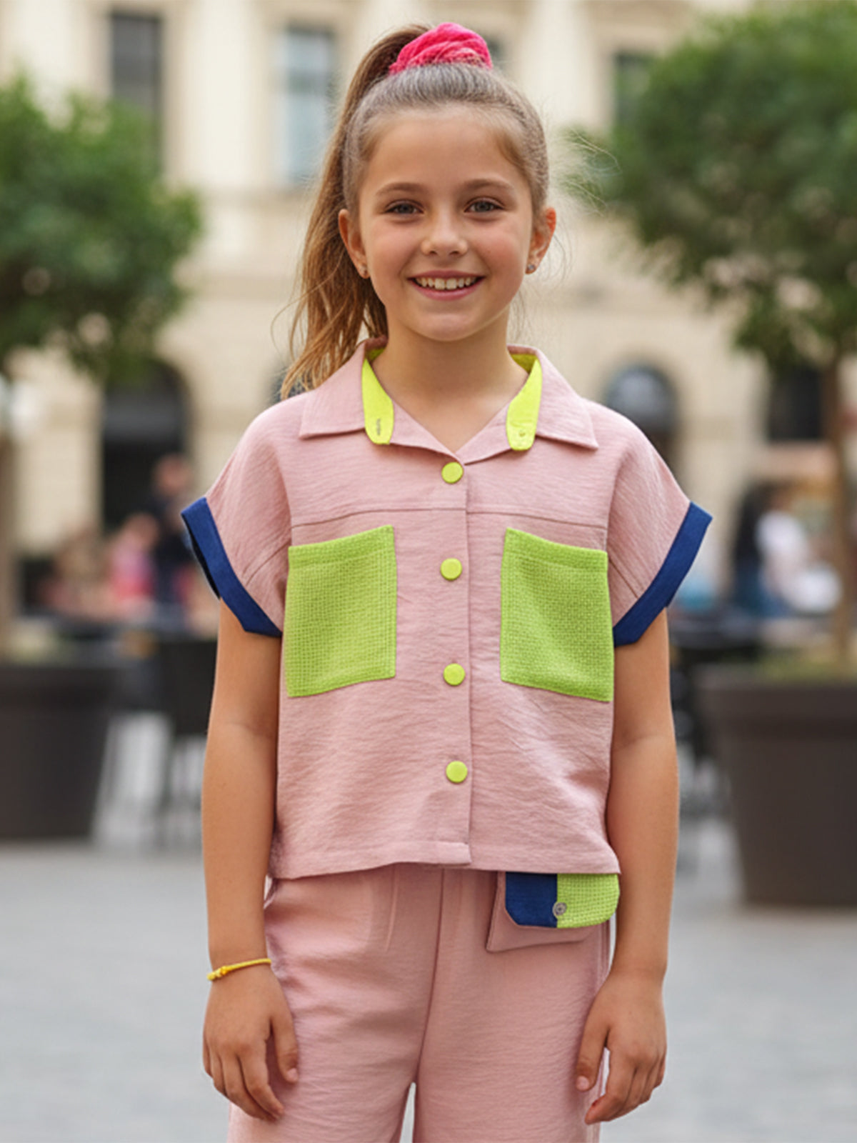 Pink cotton co-ord set with pocket shirt and palazzo