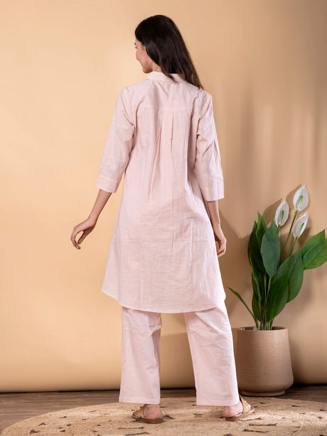 Pink cotton embroidered co ord set