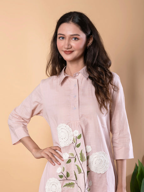 Pink cotton embroidered co ord set