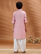 Pink cotton pathani kurta set