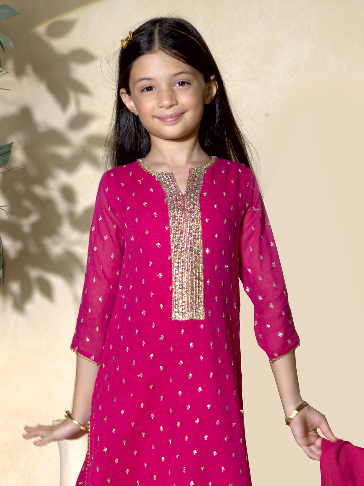 Pink cotton silk palazzo salwar suit with dupatta