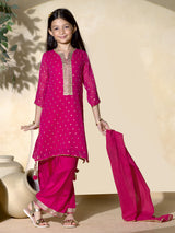 Pink cotton silk palazzo salwar suit with dupatta