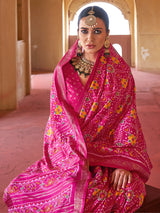 Pink patola silk printed saree for festival