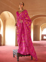 Pink patola silk printed saree for festival