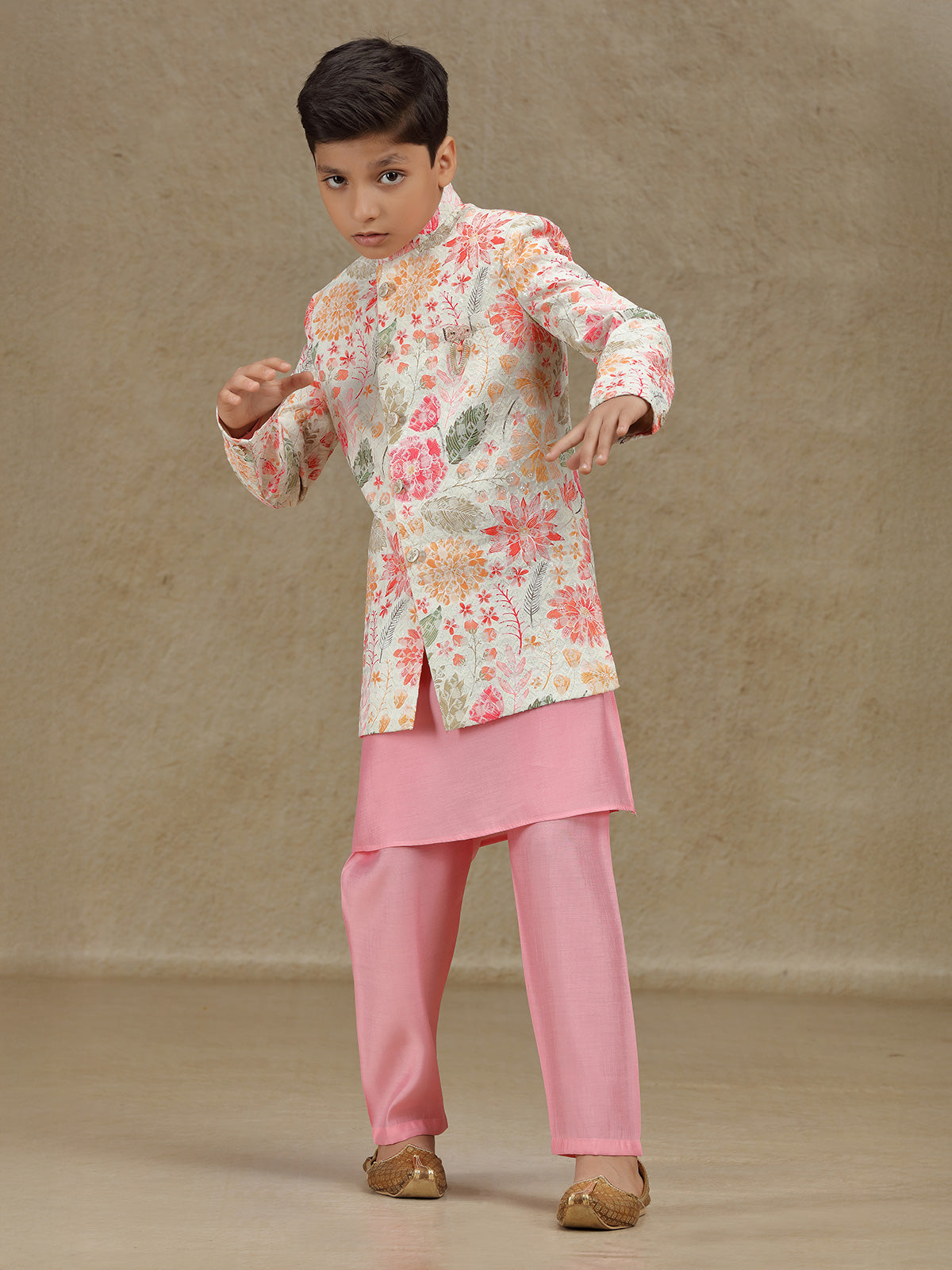 Pink silk indowestern for reception wear