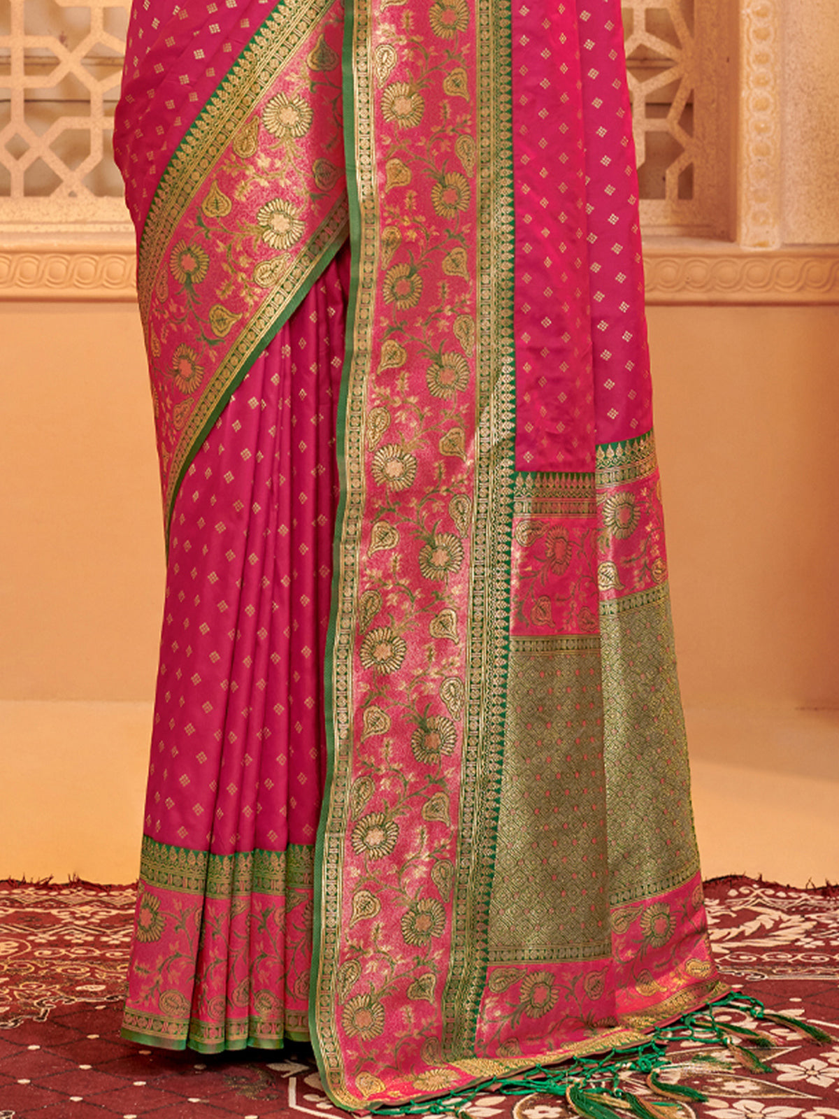 Pink silk saree for festive celebration