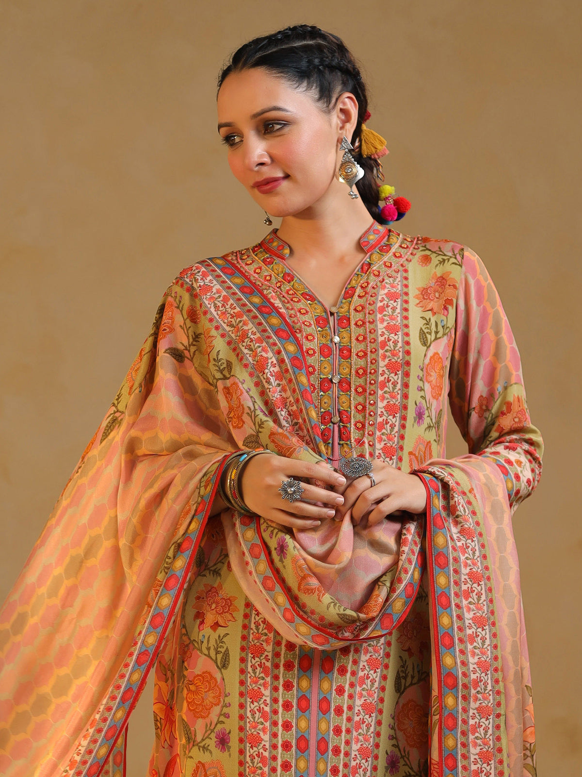 Pista geen silk printed salwar suti with printed dupatta