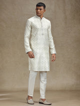 Pista green and cream kurta pajama set in zari