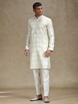 Pista green and cream kurta pajama set in zari