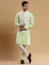 Pista green and cream silk festive waistcoat set