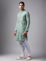Pista green linen kurta suit for festive