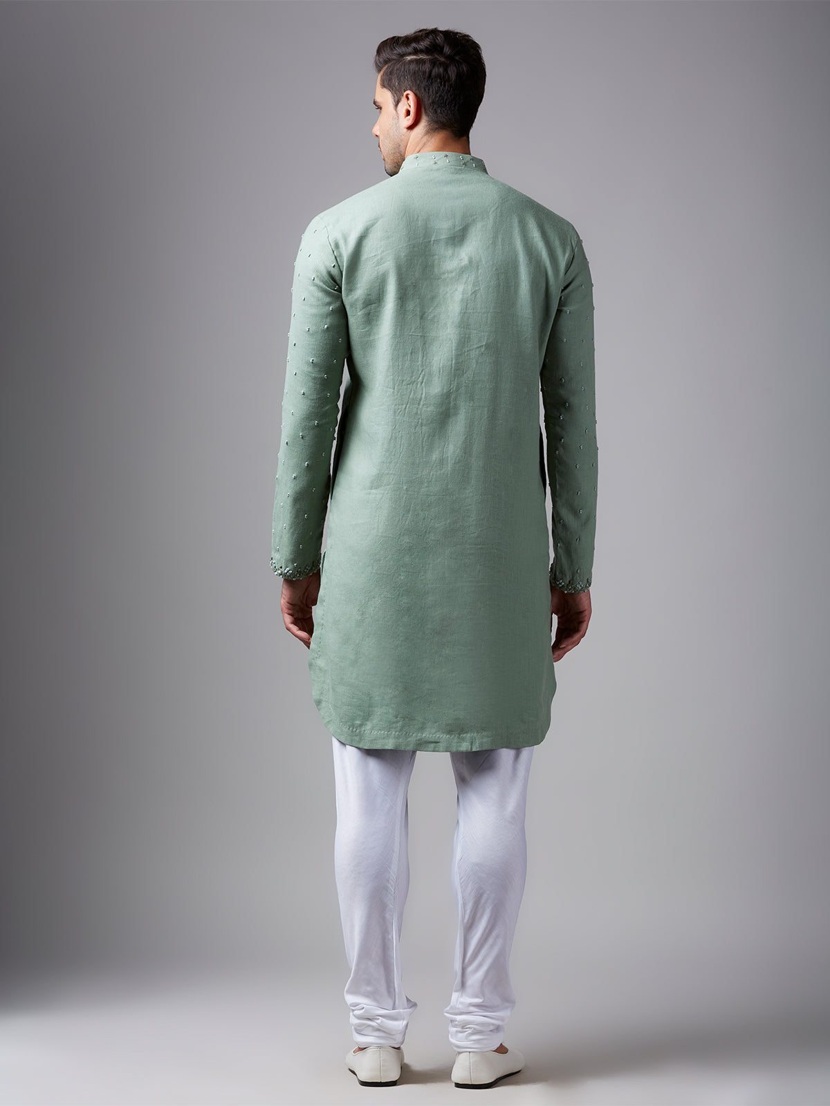 Pista green linen kurta suit for festive