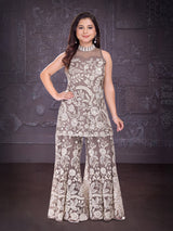 Pista green net ethnic wear palazzo suit