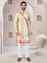 Pista green printed cotton kurta suit
