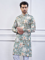 Pista green printed cotton kurta suit for festive wear