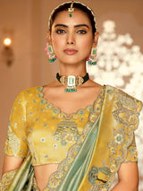 Pista green shaded silk saree for festive wear