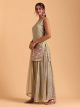 Pista green silk palazzo suit with heavy embroidery