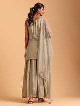 Pista green silk palazzo suit with heavy embroidery