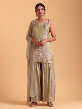 Pista green silk palazzo suit with heavy embroidery