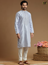 Grey festive wear cotton silk kurta suit