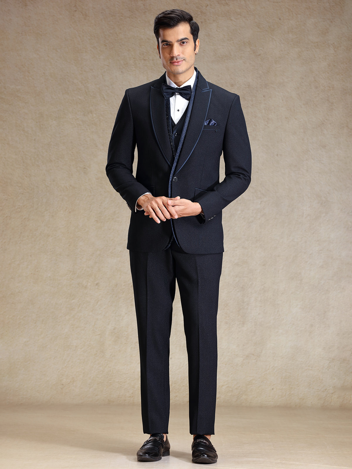 Premium Navy terry rayon tuxedo 5 pcs suit for men