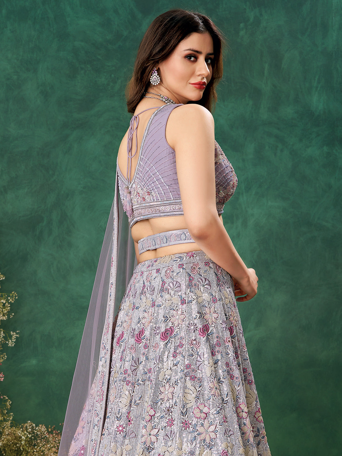 Purple net lehenga choli for women