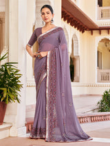 Purple printed georgette saree for party wear