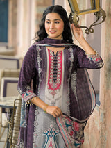 Purple printed kurti set with dupatta for women