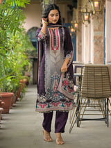 Purple printed kurti set with dupatta for women