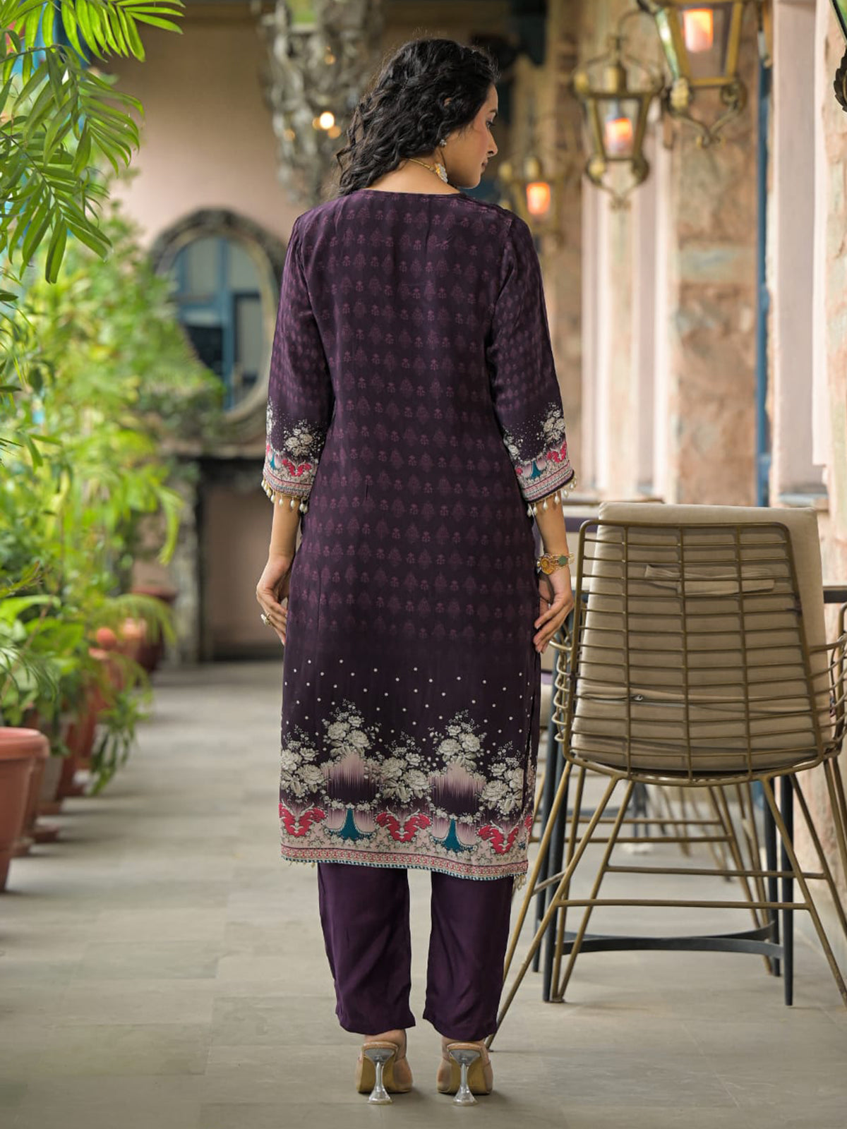 Purple printed kurti set with dupatta for women