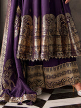 Purple silk pakistani palazzo suit with artisanal luxe detailing