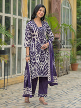 Purple silk sequins embellished kurti set