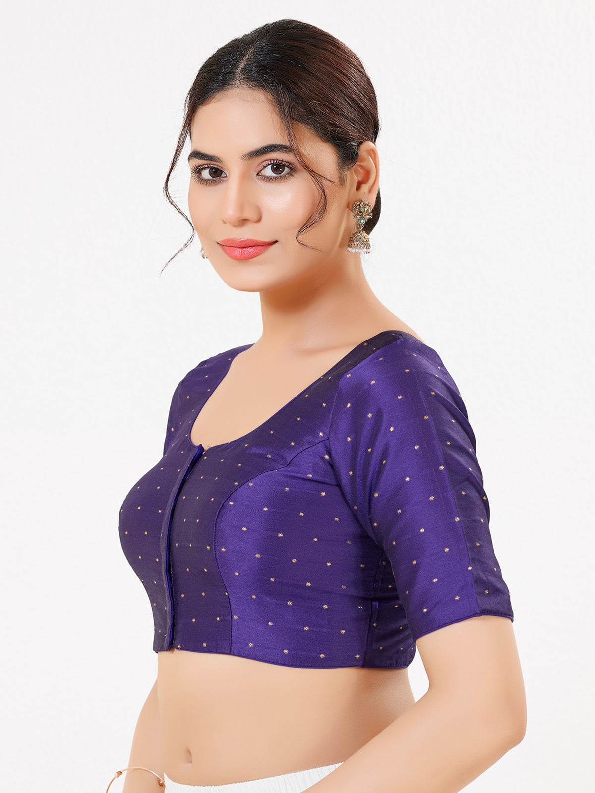 Purple tafeta silk zari front open blouse