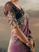 Purple tissue silk ornate festive saree