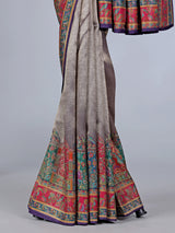 Purple tissue silk wedding wear with colorful motif weaving