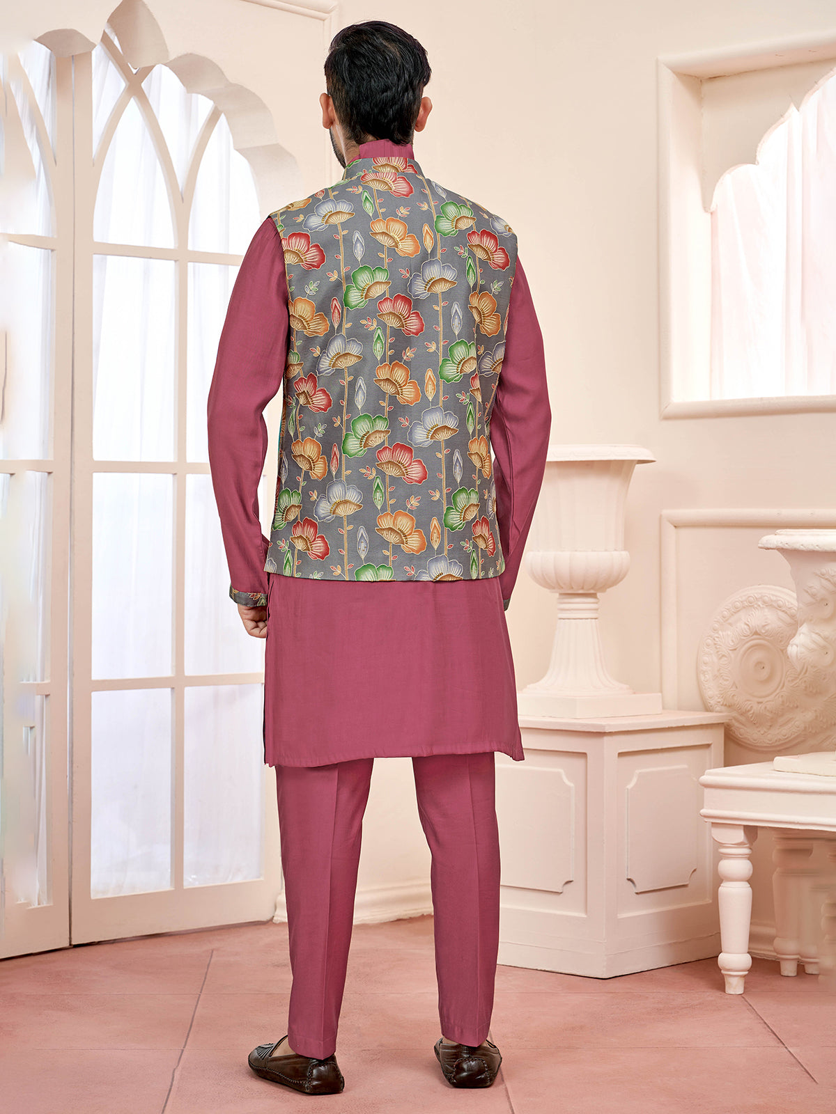 Radiant bright wine waistcoat set with fine craftsmanship